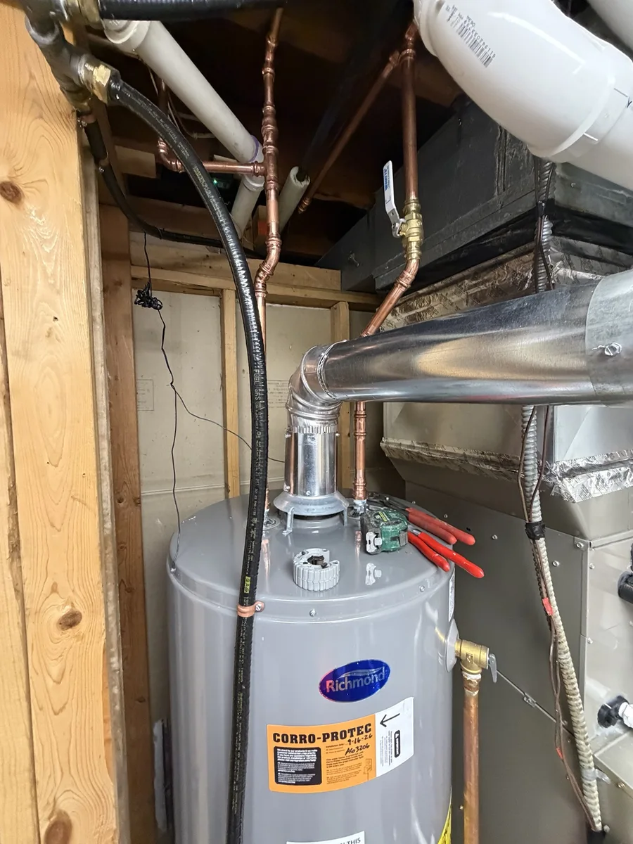 Richmond gas water heater with a Corro-Protec powered anode during service.
