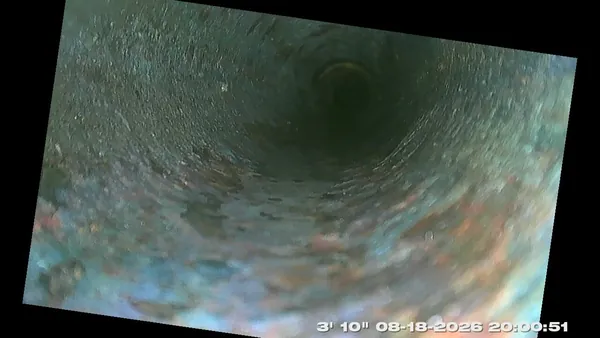 Sewer inspection camera footage of the inside of a drain pipe