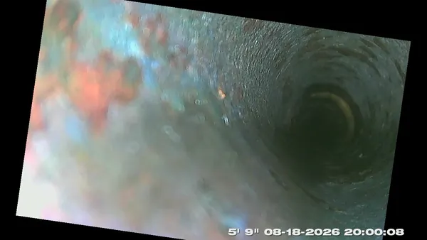 Sewer inspection camera footage of the inside of a drain pipe